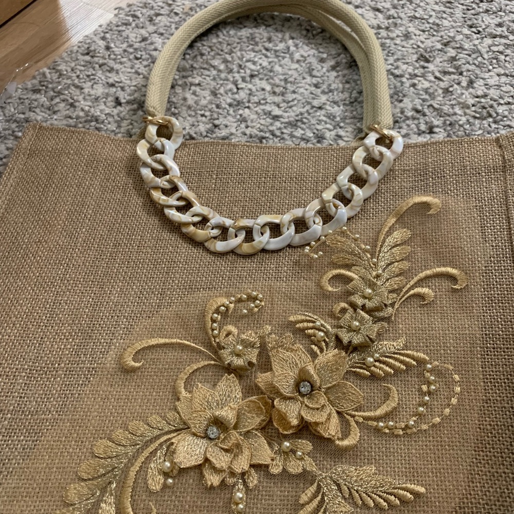 Brown jute tote brown rich brown flowers
